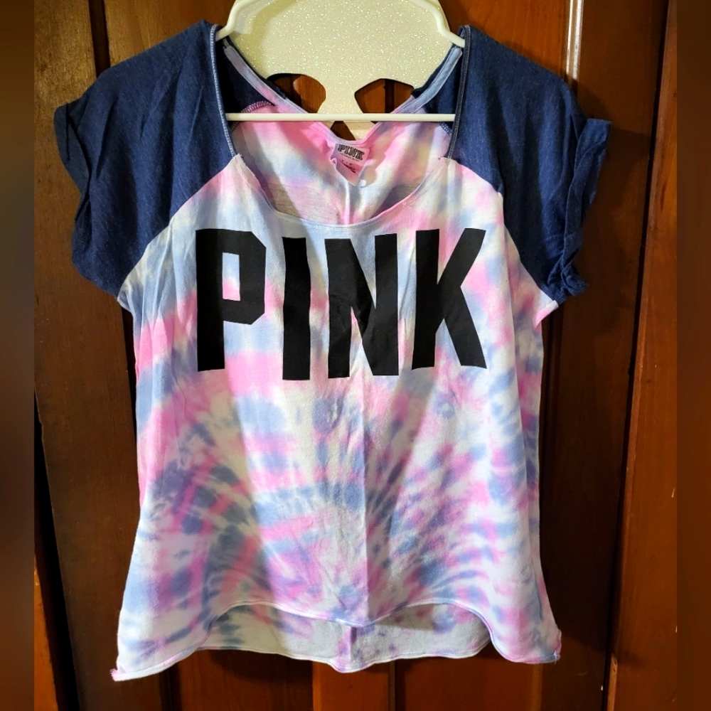 Vs pink custom tie dye tee, size large.
